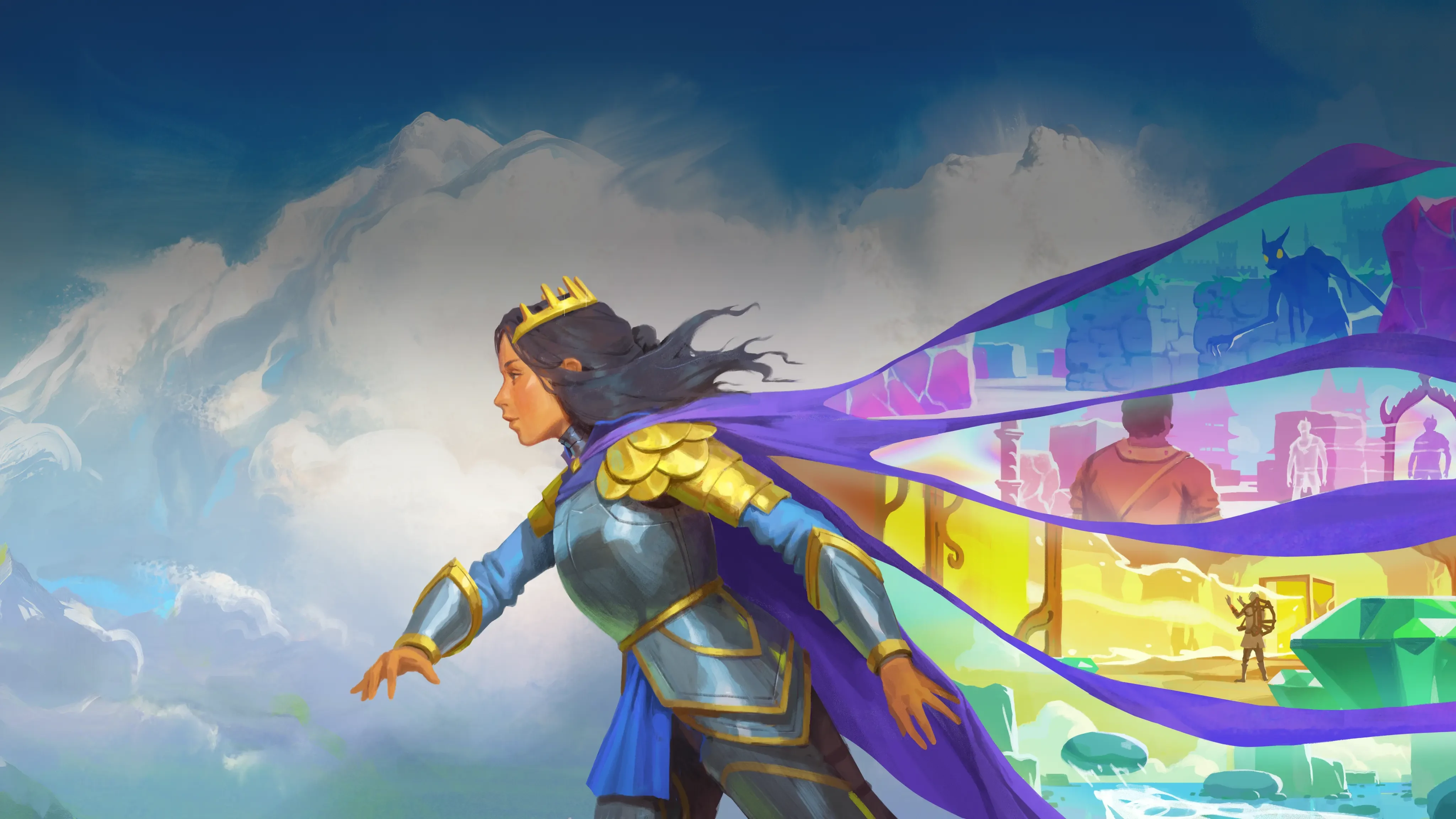 Official Order of the Sinking Star key art with the Queen and the four puzzle worlds
